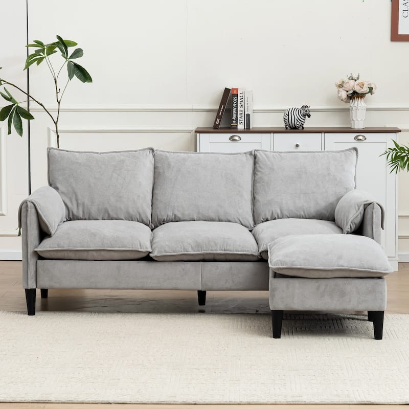 Convertible L-shaped Chaise Sectional Sofa with Storage Ottoman - Grey