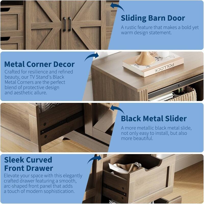 TV Stand, with 4 Drawers and Adjustable Shelf