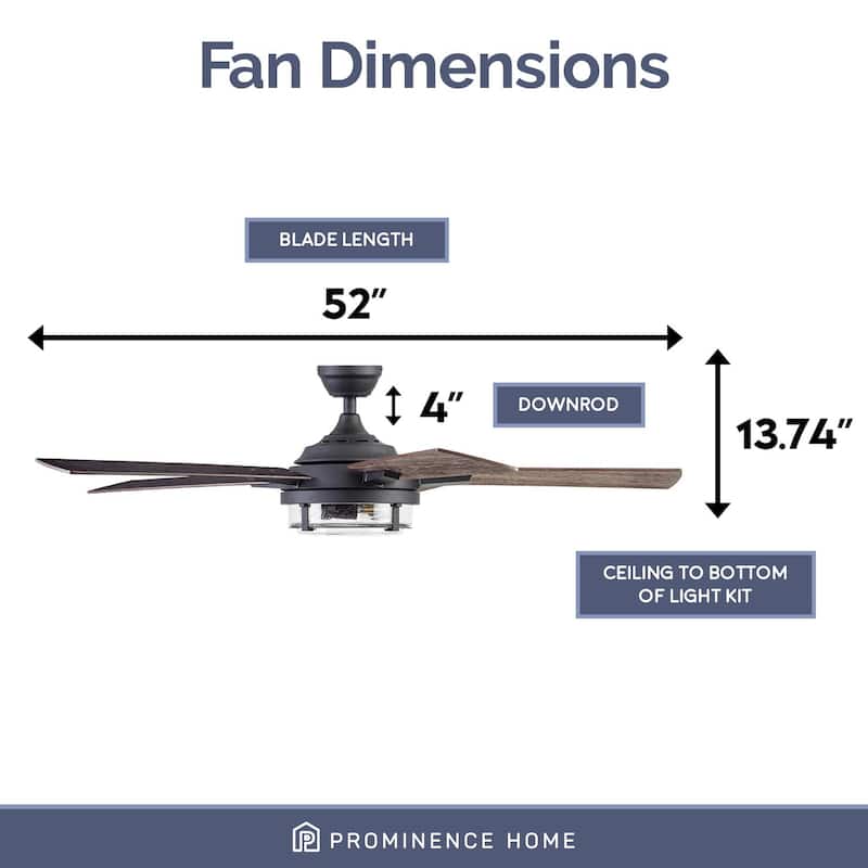 52" Prominence Home Freyr Textured Black Indoor/Outdoor LED Ceiling Fan with Light, Remote Control - 52