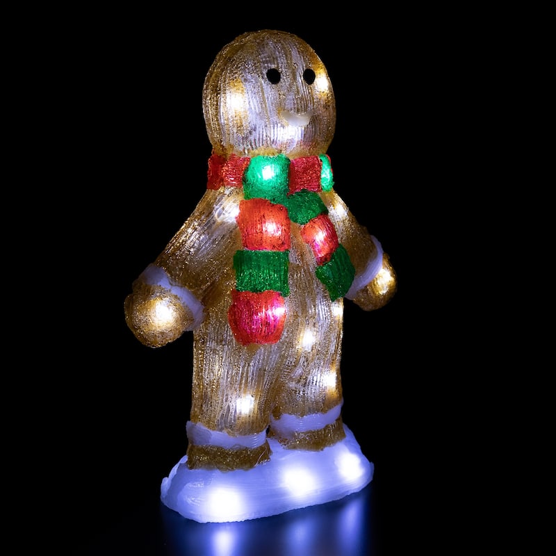 14" LED Acrylic Gingerbread Man Scarf Outdoor Christmas Decoration - Brown
