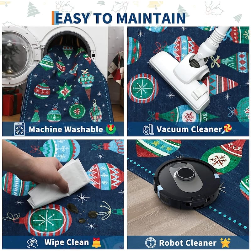 Christmas Winter Snowflake Washable Area Rug for Living Room, Bedroom, Blue