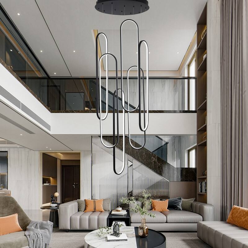 Modern LED Chandelier Large High Ceiling 6 Ring Dimmable Chandelier