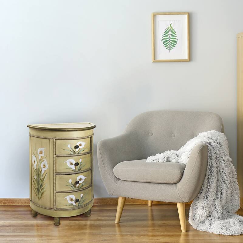 31.75" Antique Calla Lily Floral Art Accessory Table Cabinet