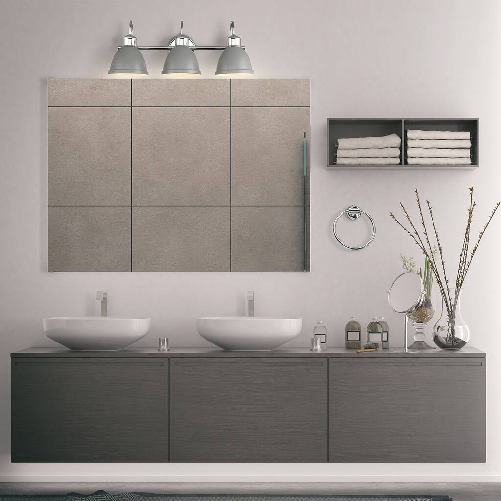 Sydney 5-Piece Matte Gray Chrome Bathroom Set 3-Light Vanity Light - 9