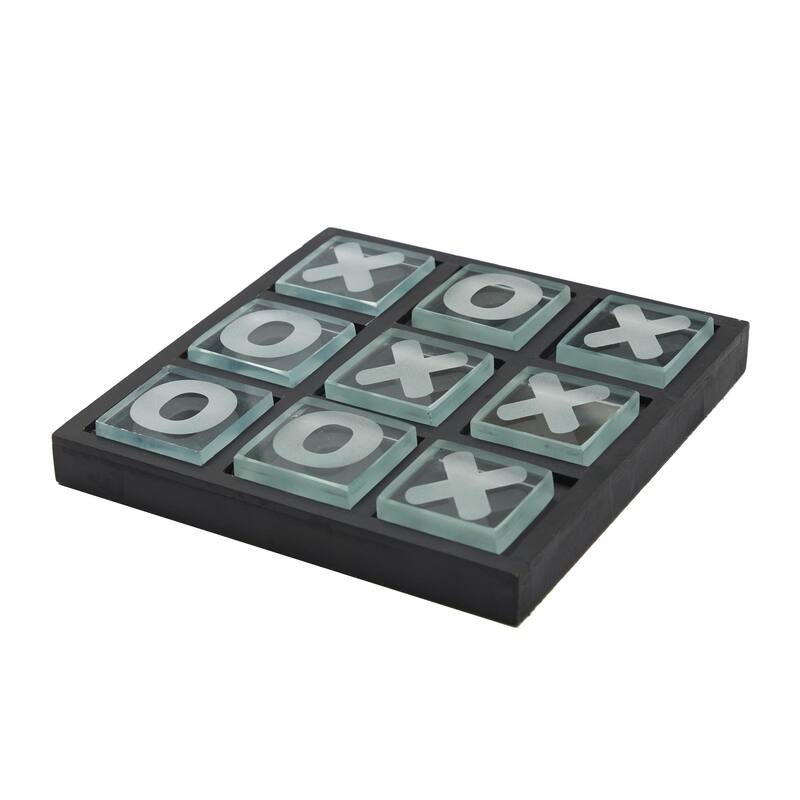 Wooden Tic Tac Toe Block Game Set with Steel or Light Wood Pieces - Black, Dark Brown, Gold - Roche River Decor