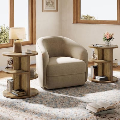 3 Tiers 23.6 Inches Round End Table, Side Table, Farmhouse Nightstand
