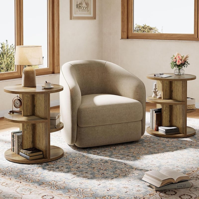 3 Tiers Round End Table, 23.6 Inches Side Table, Farmhouse Nightstand - 2 pcs