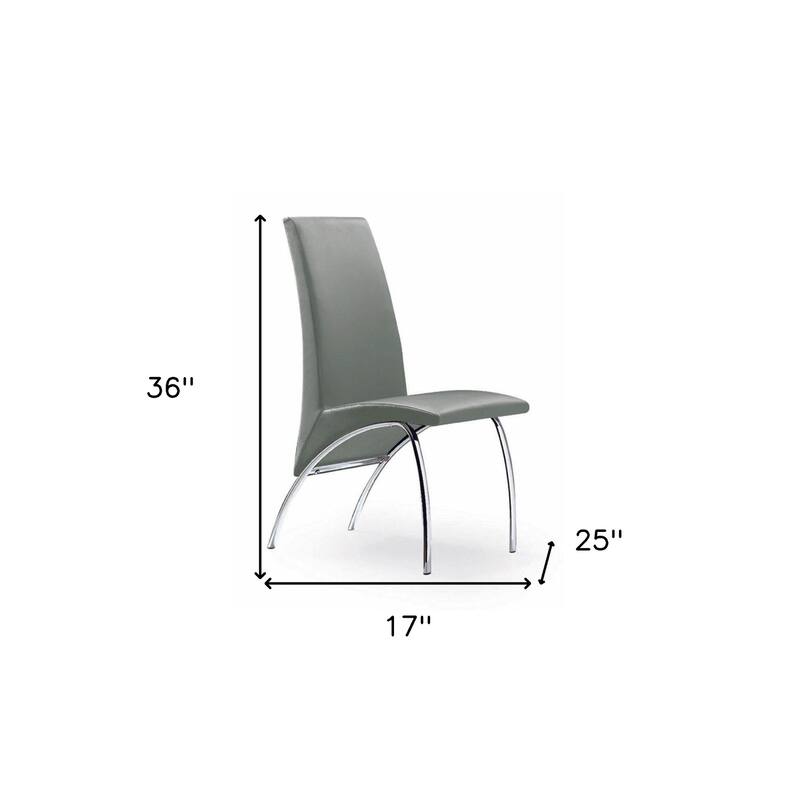 HomeRoots Set of Two Gray and Silver Upholstered Faux Leather Dining Side Chairs - 17.00 in. x 36.00 in. x 25.00 in.