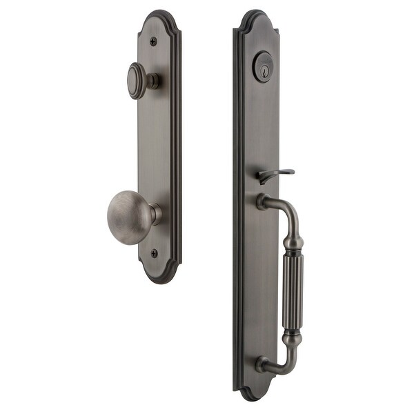Grandeur ARCFGRFAV_ESETD_NA Arc Solid Brass Rose Dummy Full Plate 'F' Grip Handleset with Fifth Avenue Knob