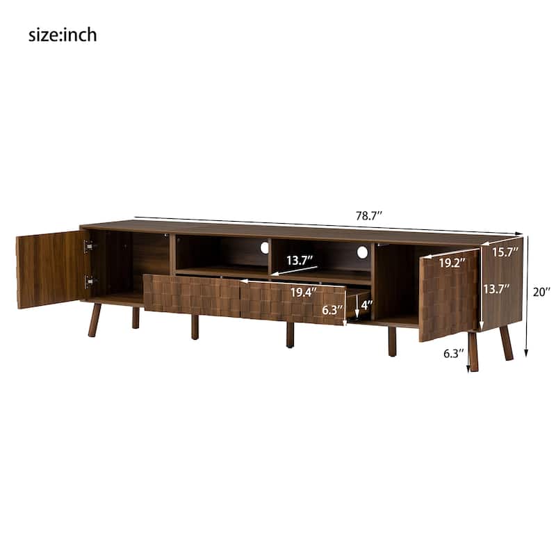 Roomfitters 78 Inch Modern TV Stand for TVs up to 85 Inch, Media Console with Storage Drawers & Solid Wood Legs, Walnut