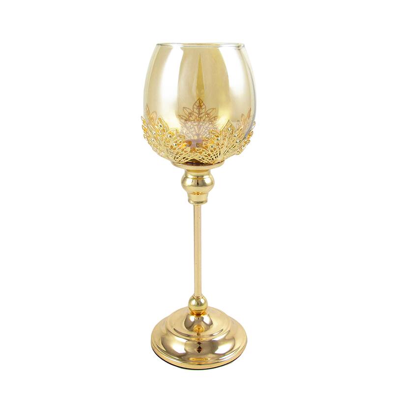 Gold Glass Leaf Goblet Votive Cup Candle Holder Centerpiece