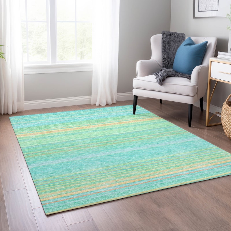 Machine Washable Indoor/ Outdoor Ombre Stripes Chantille Rug