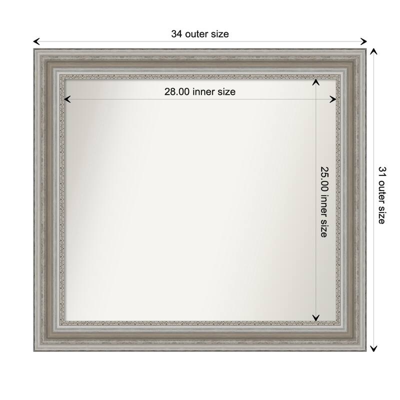 Parlor Silver Framed Non-Beveled Custom Wall Mirror, Bathroom Vanity Mirror - Outer Size: 33.5 x 30.5