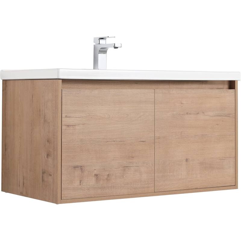Blossom 36" Wall-Mounted Bathroom Vanity with Ceramic Sink, Soft-Close