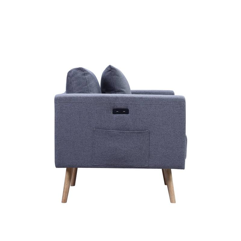 Easton Linen Fabric Loveseat with USB Charging Ports Pockets & Pillows