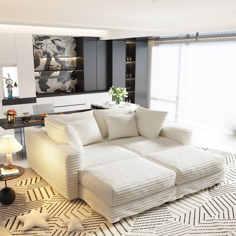 102" Modular Cloud Sectional Couch with 2 Ottoman, Pillows Modern Upholstered Sofa, Convertible Corduroy Couches for Living Room