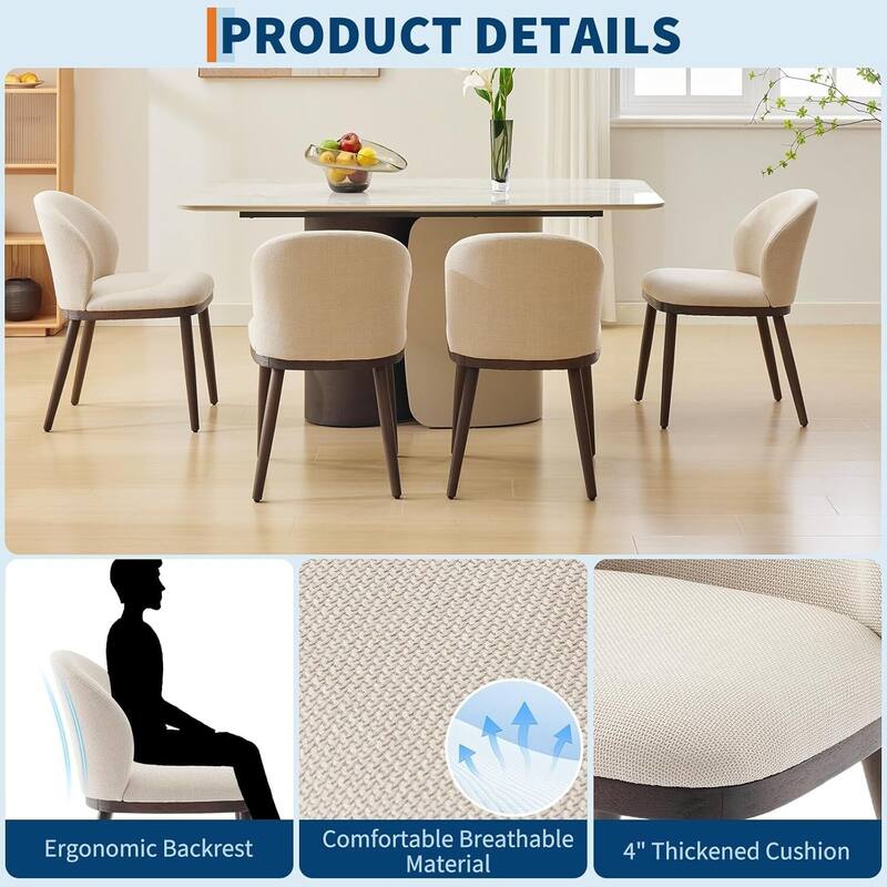 Upholstered Dining Chairs Set of 2, Kitchen Chair with Wooden Legs,Fabric Comfortable Seat