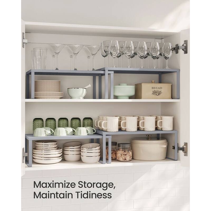 Set of 2 Stackable and Expandable Metal Kitchen Counter Shelves for Small Appliances or Spices