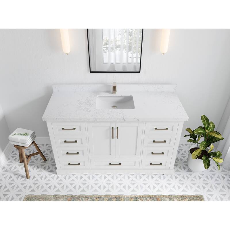 Willow Collection 60 in W x 22 in D x 36 in H Boston Single Bowl Sink Bathroom Vanity with Countertop - 2"Empira White - White