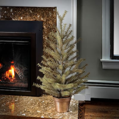 36" Potted Glitter Skip Pine Tree