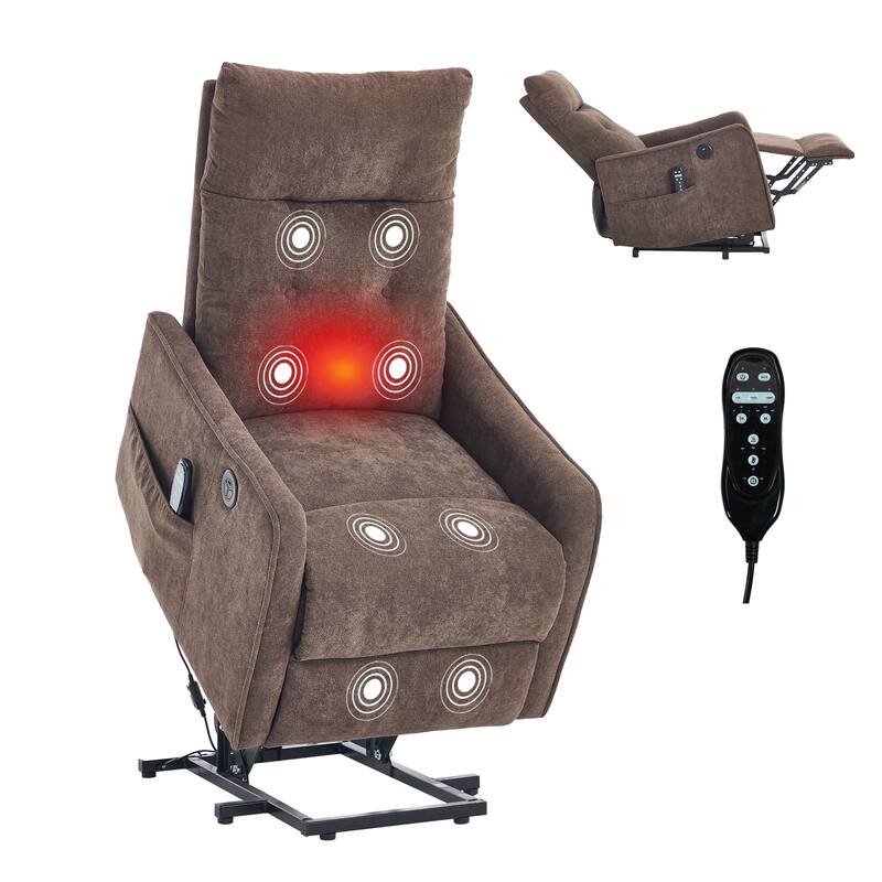 Chenille Power Lift Recliner Chair, Single Motor Heavy Duty Recliner Chair with Massage & Heat, Lounge Sofa Chair with USB Port