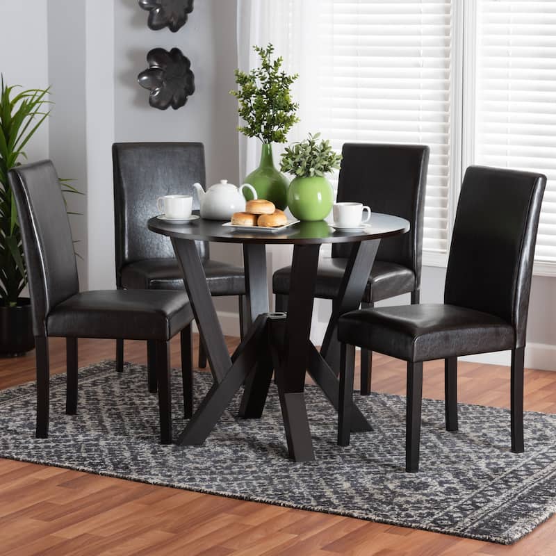 Rosi Modern Espresso Brown Faux Leather and Wood 5-Piece Dining Set
