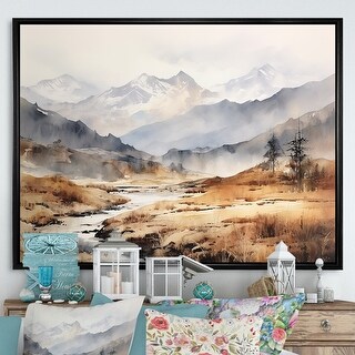 Designart "European Fog Mountain Dream III" Winter Landscape Brown Wall ...