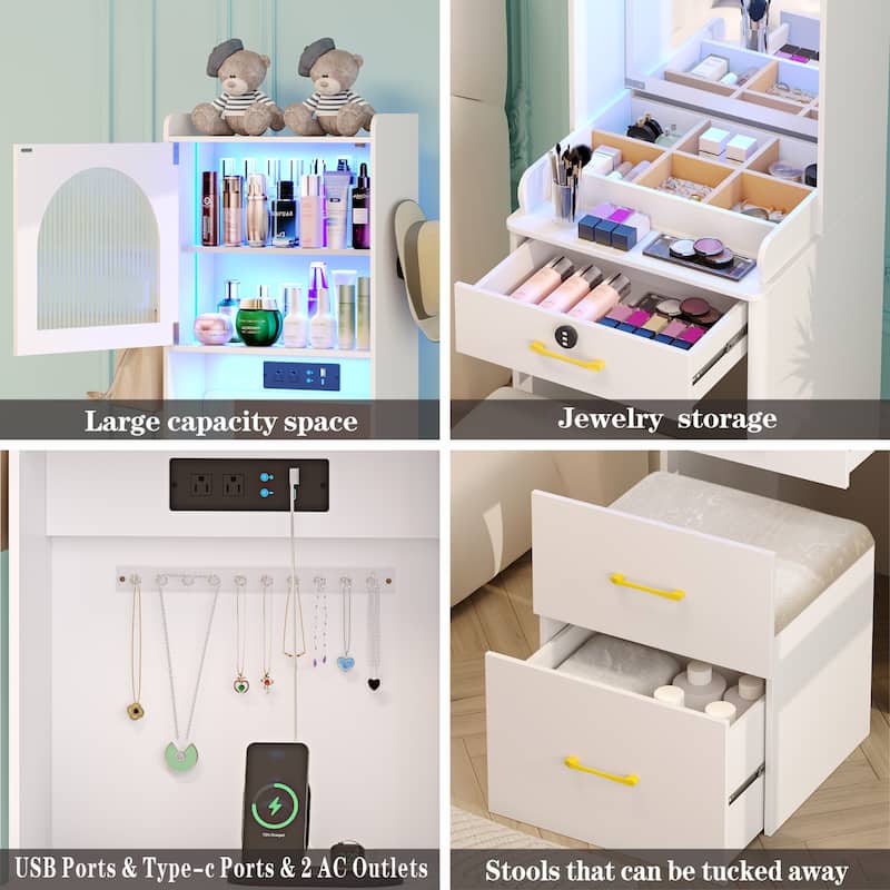 Small Makeup Vanity Table With Lights And Charging Station