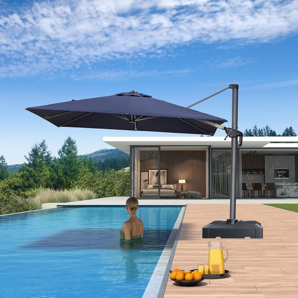 PURPLE LEAF 8ft Patio Umbrella with Base for Pool Outdoor Cantilever Umbrella Swimming Pool Umbrella with 360°Rotation