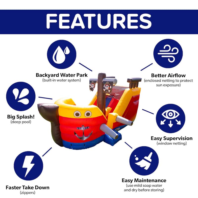 HeroKiddo Pirate Ship Commercial Grade Inflatable Slide Bouncer with Air Blower, Rental Grade PVC Vinyl, Outdoor Play
