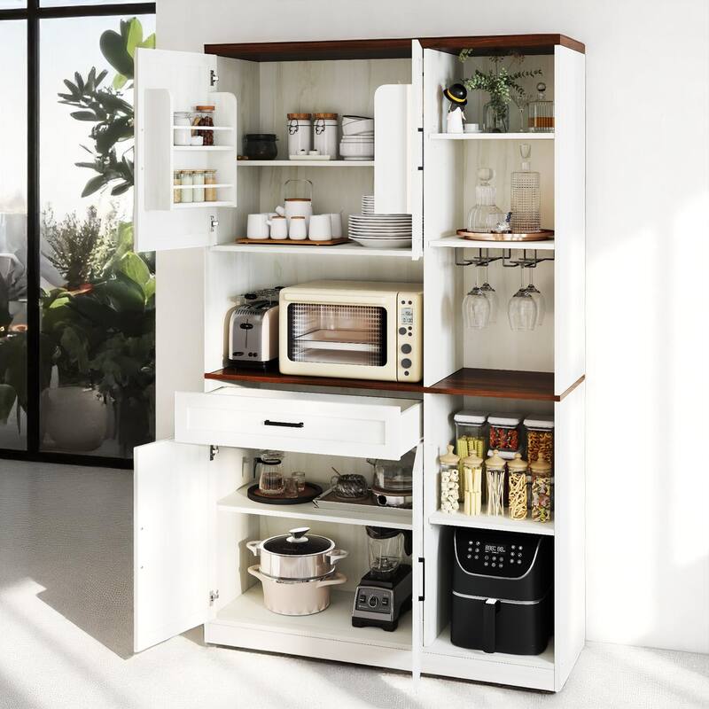 71" Buffet Sideboard with Hutch and Drawers, Kitchen Pantry Storage Cabinet with Charging Station and Wine Rack