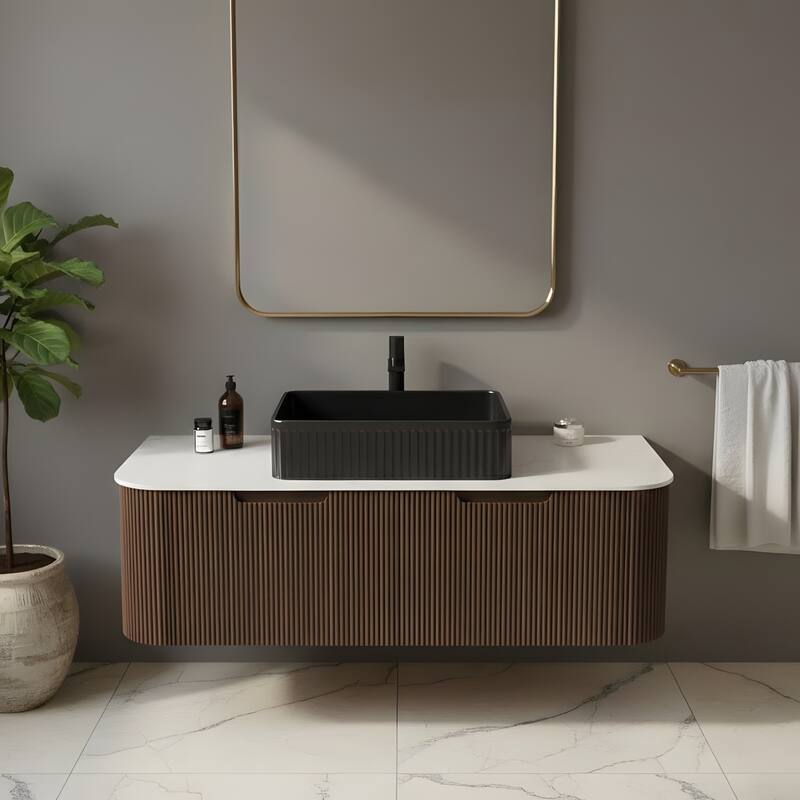 Wall Mounted Bathroom Vanity with Black Rectangular Ceramic Basin