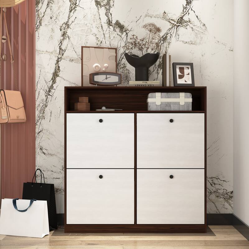 Modern Shoe Organizer Rack Cabinet with 4 Flip Drawers, Adjustable Storage for 32 Pairs, and Safe Anti-tip Design for Entryway