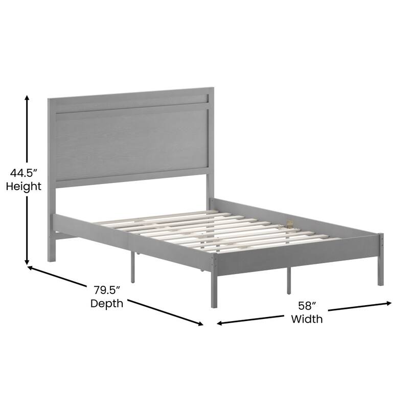 Modern Solid Wood Platform Bed with Headboard and Wooden Slats