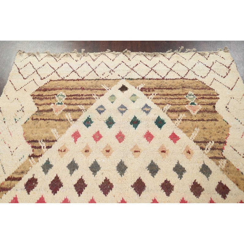 Geometric Oriental Moroccan Wool Area Rug Hand-knotted Tribal Carpet - 5'11" x 9'1"