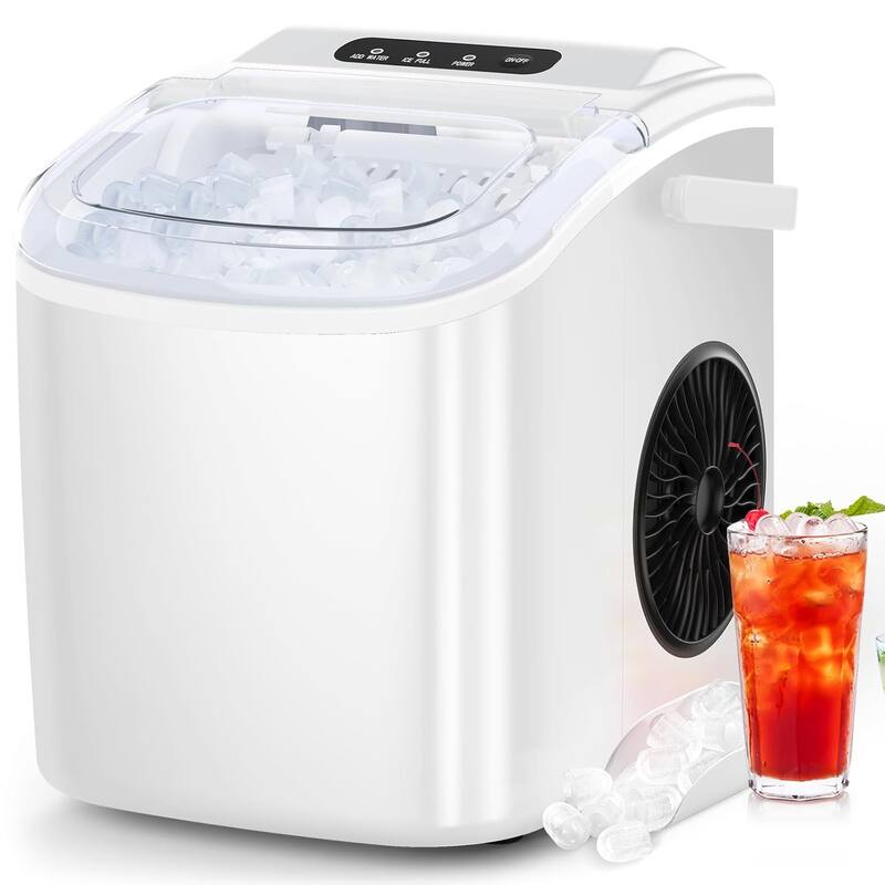 Countertop Portable Ice Maker with Self-cleaning ,9 Bullet Ice Cubes in 6 Mins, Comes with Ice Basket and Ice Scoop - White