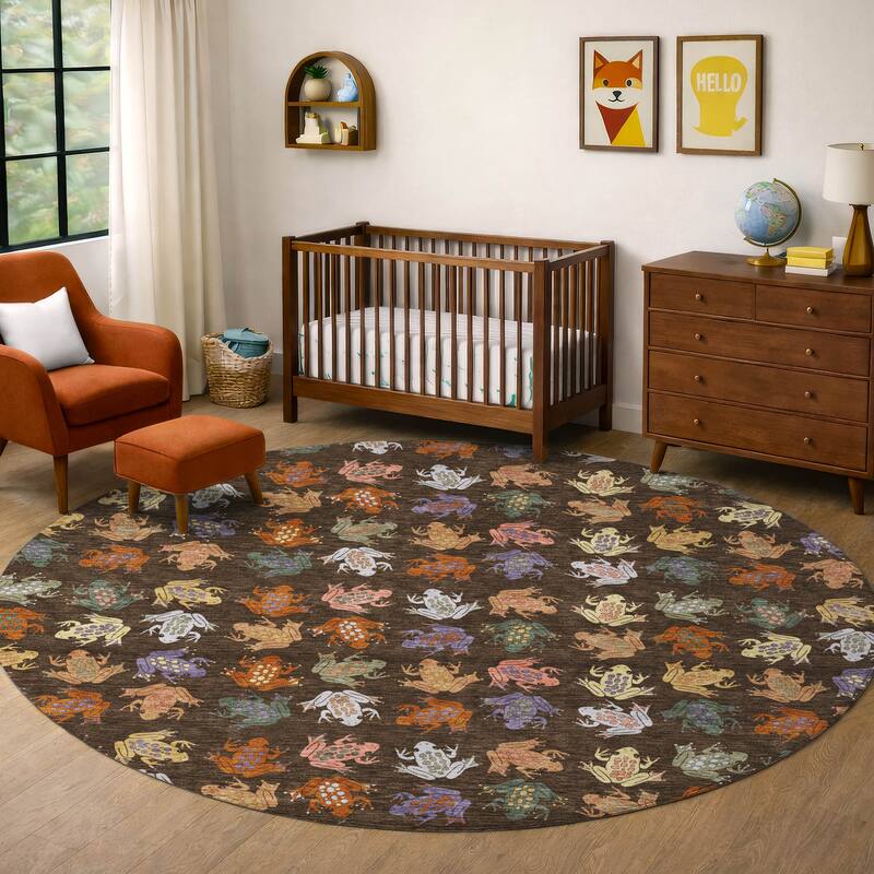 Machine Washable Indoor/ Outdoor Modern Frogs Chantille Rug