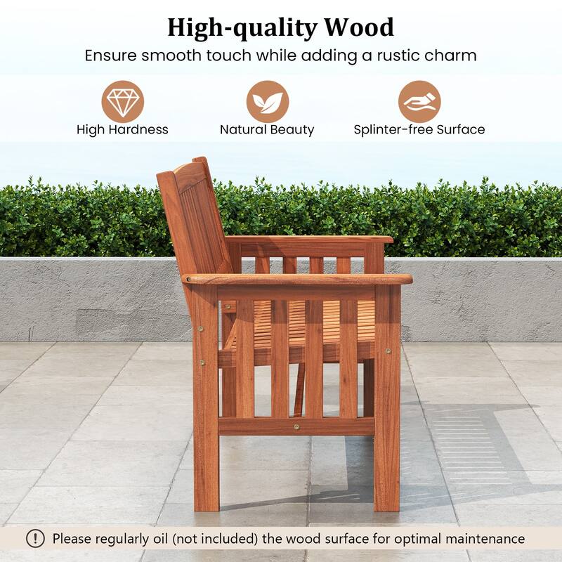Gymax Outdoor Wood Garden Bench w/Backrest Armrests & Slatted Seat for