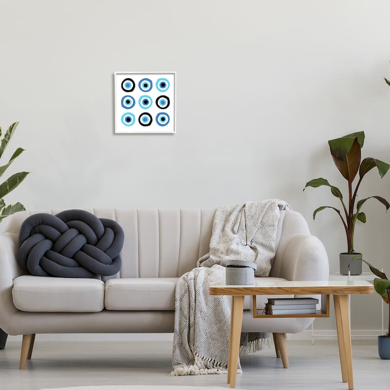Stupell Traditional Art Deco Evil Eyes Symbolic Spiral Amulets Framed Wall Art, Design by Martina Pavlova - Blue