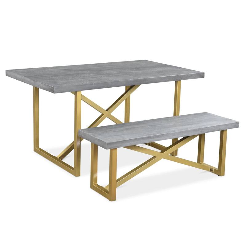 Grey Mango Wood Dining Table With Gold Legs - 60" - 71"