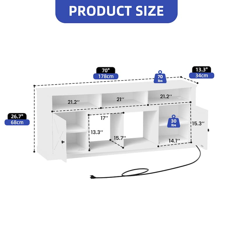 Moasis Farmhouse TV Stand for TVS up to 80 Inch - 70.7"L x 13.3"W x 26.7"H