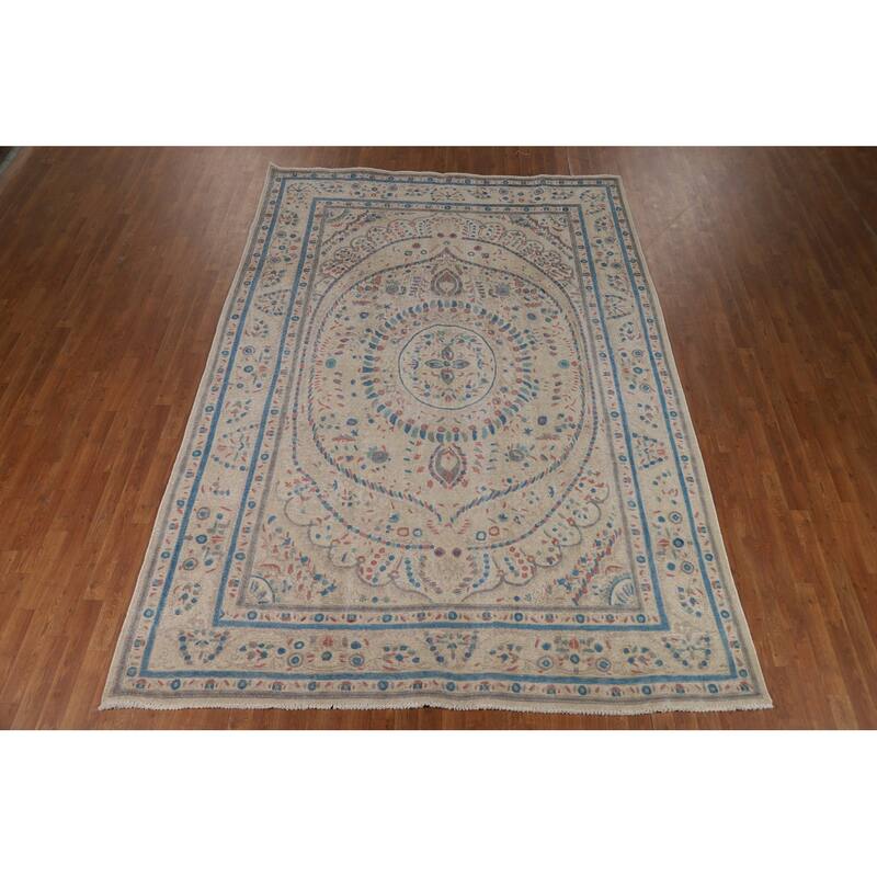 Tabriz Persian Area Rug Hand-Knotted Dining Room Wool Carpet - 7'9"x 11'2"