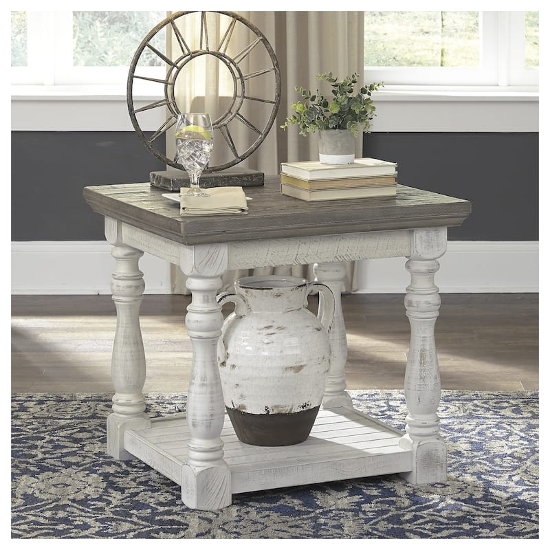 Signature Design by Ashley Ivy Hollow Rustic Rectangular End Table - Gray/White - Veneer