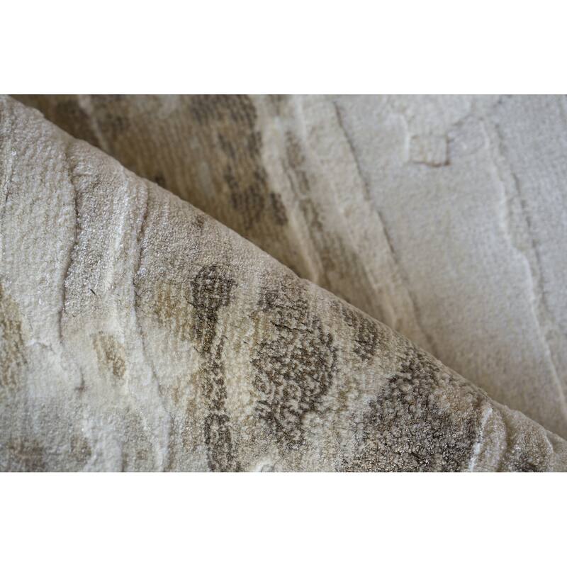 Travertine Beige Wool/Bamboo Silk handloomed Area Rug