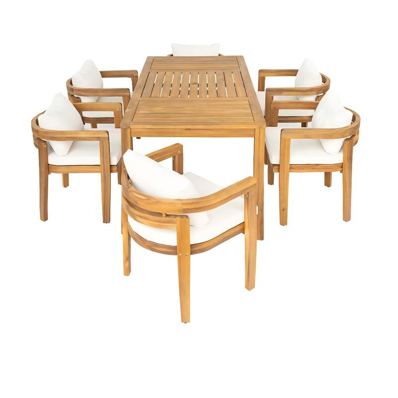 Christopher Knight Home - Solid Acacia Wood Outdoor Patio Dining 5/7-Piece Set with Cushions & Umbrella Hole