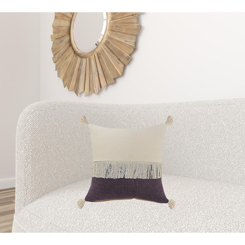 HomeRoots 20" X 20" Purple And Off-White 100% Cotton Zippered Pillow
