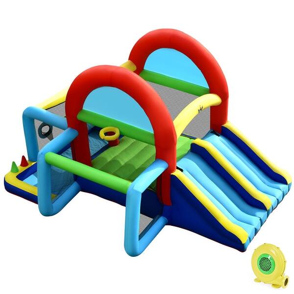 slide 2 of 8, Costway Inflatable Bounce House Kids Bouncy Jumping Castle w/ Dual - See Details Blue, Green, Red, Yellow - See Details - 5-7 Years