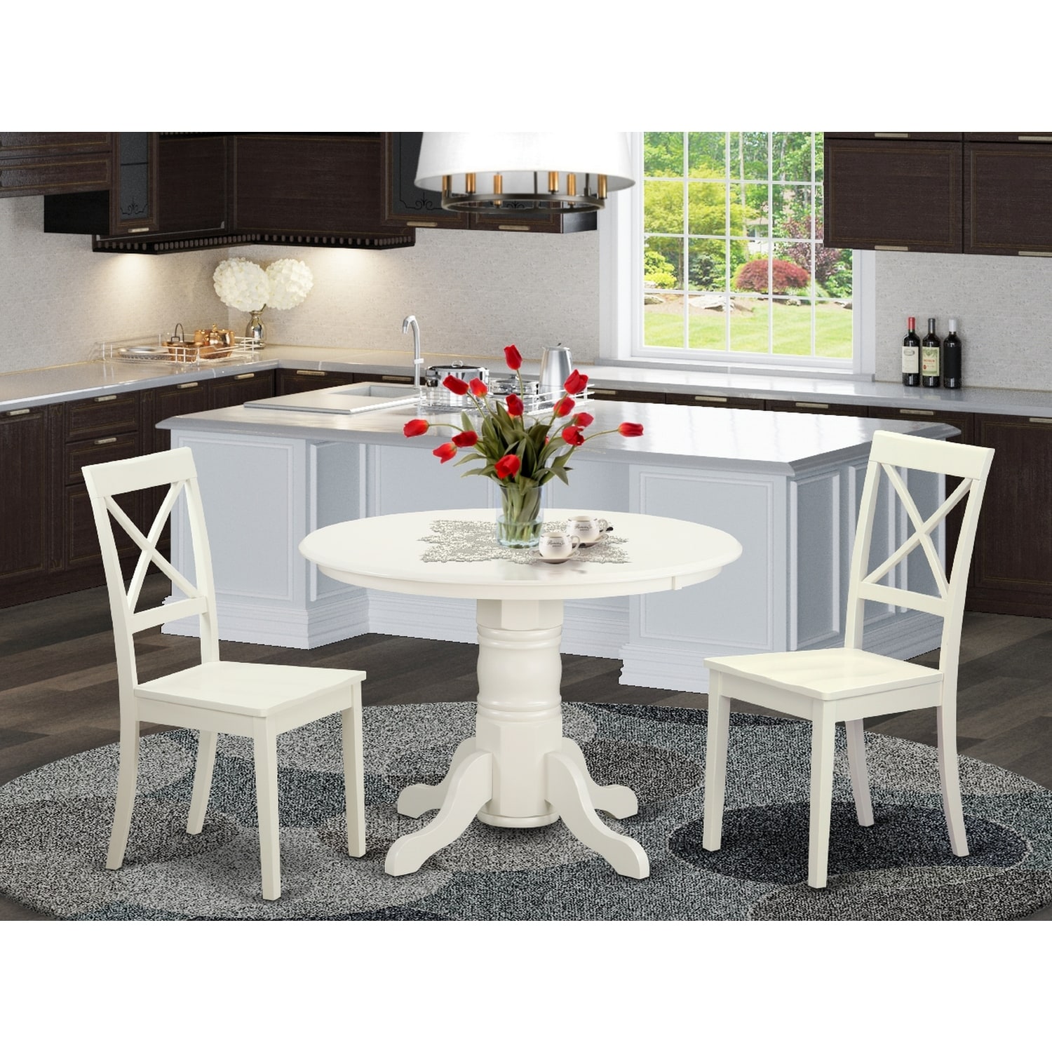 HomeStock 3-Pc Buttermilk and Cherry Solid Wood Top - Dining Room Set - Seats 4