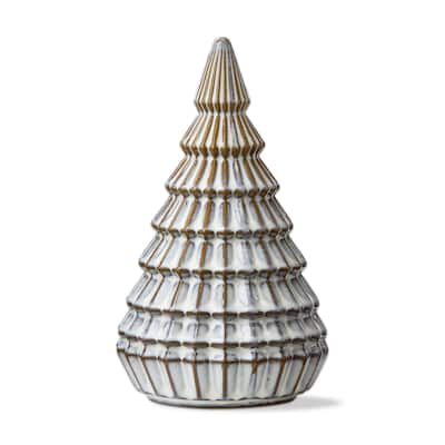 Aspen White Stoneware Christmas Tree Decorations for Tabletop or Mantel Small 7.0 inch