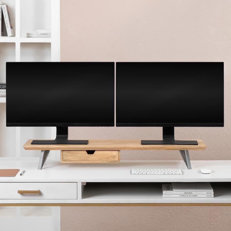 Jani Wood Monitor Stand Riser Desk - Ergonomic Design Stand, Desktop Organizer Table for Home, Office Workspace, Gaming Desk - Yellow